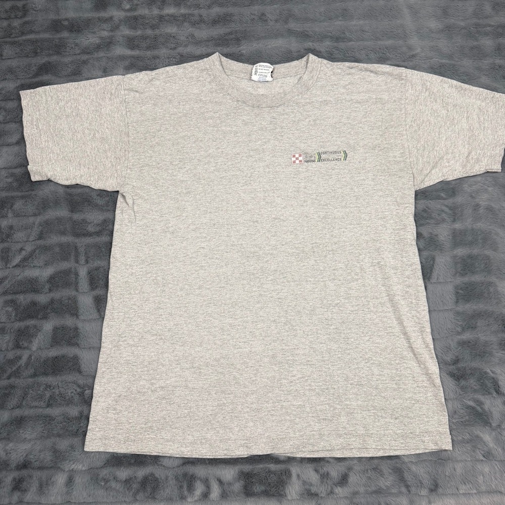 Bayside Nestle Continuous Excellence Gray Graphic T-Shirt Mens Large Made in USA